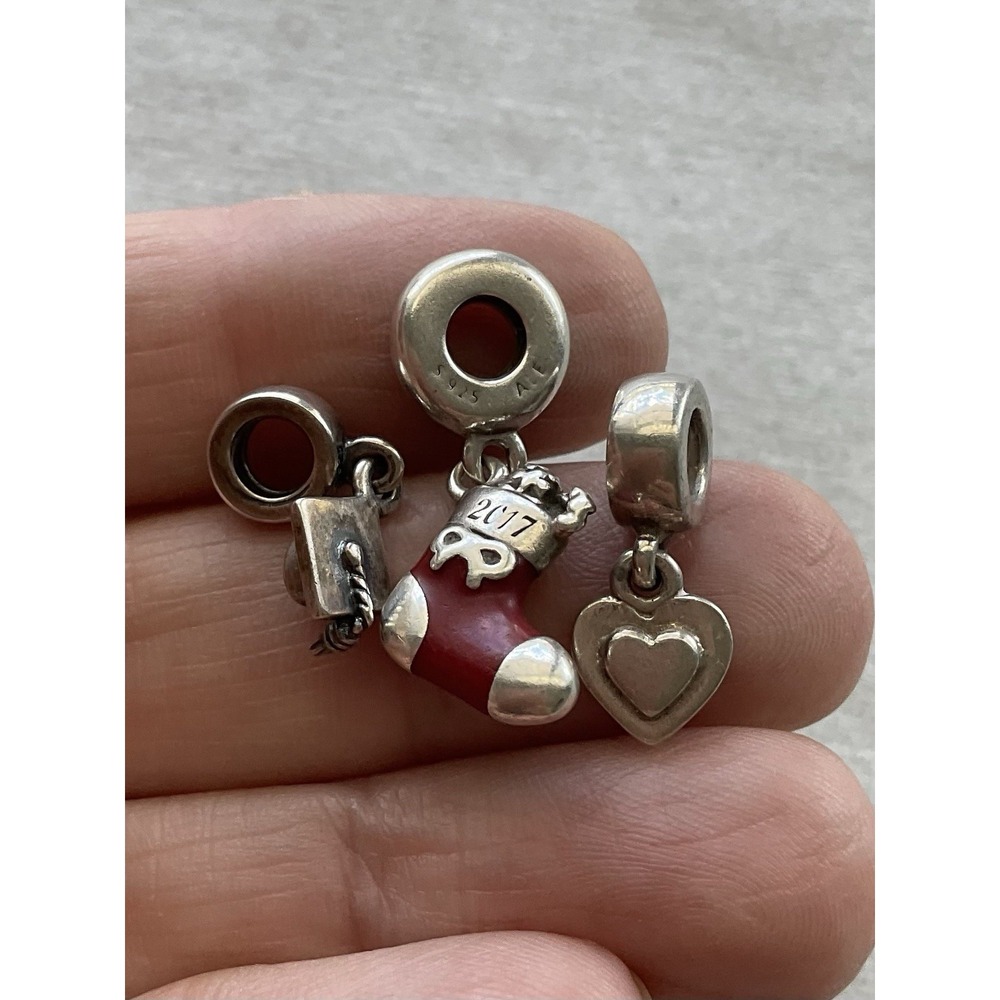 Pandora Lot Of 3 ALE 925 Sterling Silver Dangle Charm Xmas Stocking Heart Grad - Picture 8 of 10